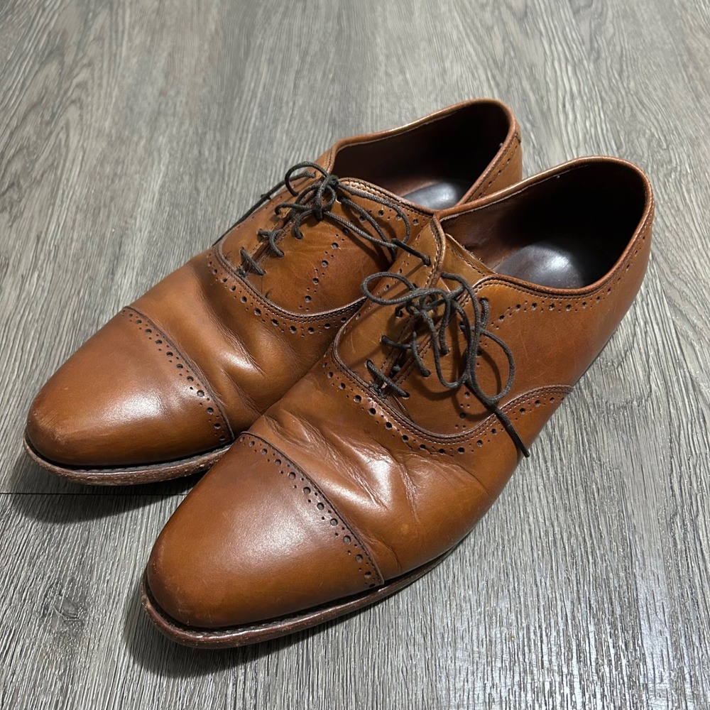 Allen Edmonds Hale Oxford Shoes 9.5 D Brown Leather Semi Brogue Cap Toe